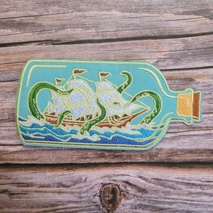 Kraken Attacking Ship In A Bottle Sea Monster Octopus Embroidered Iron on Patch.